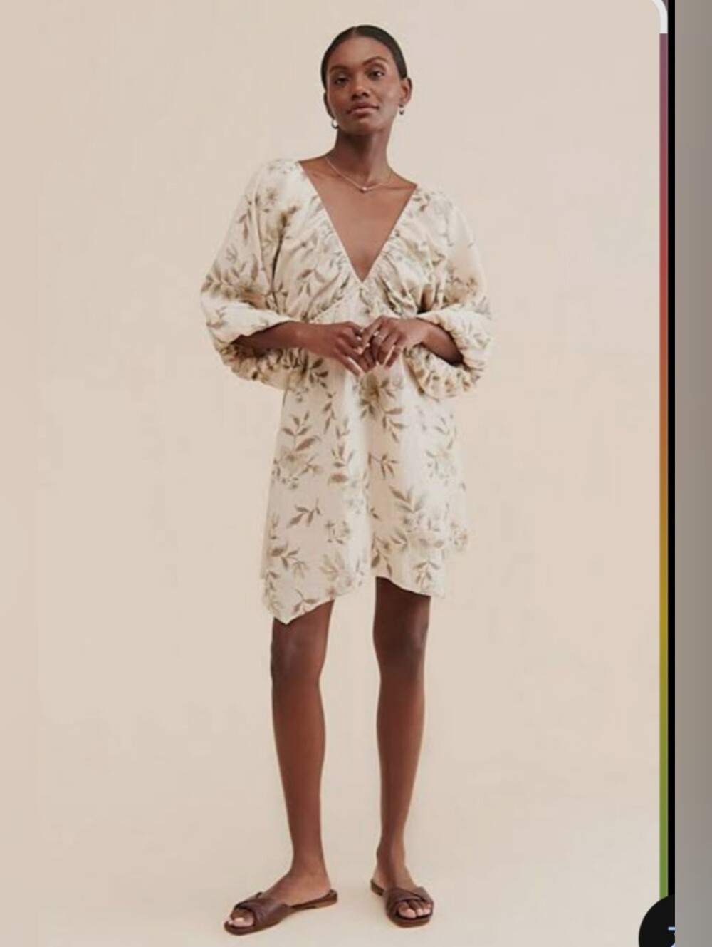Free People Portia Floral Print Deep V Puff-Sleeve Mini Dress Small